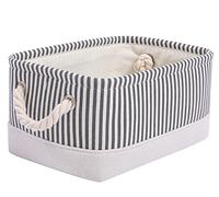 Mangata Foldable Storage Box, Thickened Fabric Storage Basket with Handles for Shelves Toy (S, Grey Stripe)