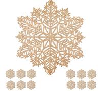 Mangata Gold SnowFlake Placemats and Coaster Sets, Round Table Placemats for Christmas, Wedding, Dinner Parties, Restaurant, Hotel, 38cm, 15.5inches (12 Sets)