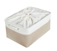 Mangata Jumbo Canvas Storage Box Fabric Storage Basket with Handles & drawstring for Cupboards, Shelves, Clothes, Toys (Extra Large, Foldable, Light Khaki White)