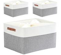 Mangata Jumbo Fabirc Storage Box,[3 Pack] Foldable Thickened Storage Basket with Handles for Shelves Clothes(XXL, Grey/White)