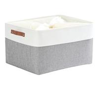 Mangata Jumbo Fabirc Storage Box,Foldable Thickened Storage Basket with Handles for Shelves Clothes(XXL, Grey/White)