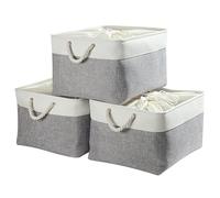 Mangata Jumbo Storage Box set of 3, Fabric Storage Baskets with Handles for Cupboards, Wardrobe, Shelves, Bathroom, Clothes, Toys, Towel (Foldable, 50x40x30 cm, Grey White)