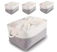 Mangata Jumbo Storage Box set of 4, Fabric Storage Baskets with Handles for Cupboards, Wardrobe, Shelves, Bathroom, Clothes, Toys, Towel (Foldable, 50x40x30 cm, Grey White)