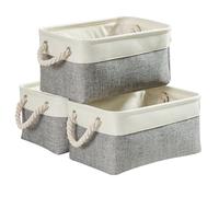 Mangata Large Storage Box set of 3, Canvas Fabric Storage Baskets with Handles for Cupboards, Wardrobe, Shelves, Bathroom, Clothes, Toys, Towel (Foldable, Grey White)