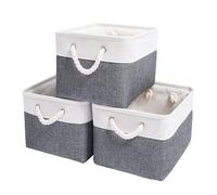 Mangata Large Storage Box set of 3, Fabric Storage Baskets with Handles for Cupboards, Wardrobe, Shelves, Bathroom, Clothes, Toys, Towel (41x31x20 cm, Cold Grey White)