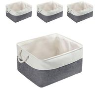 Mangata Large Storage Box set of 4, Canvas Fabric Storage Baskets with Handles for Cupboards, Wardrobe, Shelves, Bathroom, Clothes, Toys, Towel (Foldable, Cold Grey White)