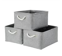 Mangata Large Storage Boxes, Fabric Basket Set of 3 for Shelves, 16.1 x 12.2 x 7.9 Inches (Grey, Large)