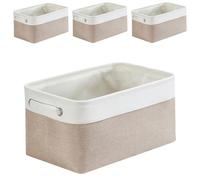 Mangata medium Canvas Storage Box Fabric Storage Basket 4Pcs with Handles & drawstring for Cupboards, Shelves, Clothes, Toys (Extra Large, Foldable, Light Khaki White)
