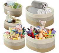 MANGATA Odourless Storage Baksets, Cotton Rope Woven Container for Closet, Shelf, Small Storage Boxes for Keys, Towels, Rolls and Plant Pots, No Crease, Soft Fabric(Mixed Honey, 5 Pack)
