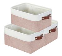 Mangata Rectangular Fabric Storage Boxes, Multi-Size, Material Container Baskets for Shelf, Wardrobe, Toys and Clothes, 31x21x16 cm, Pink and White(Small, 3 Pack)