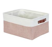 Mangata Rectangular Fabric Storage Boxes, Multi-Size, Material Container Baskets for Shelf, Wardrobe, Toys and Clothes, 36x26x18 cm, Pink and White(Medium, 1 Pack)