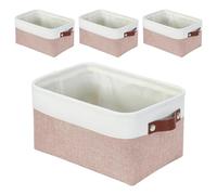 Mangata Rectangular Fabric Storage Boxes, Multi-Size, Material Container Baskets for Shelf, Wardrobe, Toys and Clothes, 41x31x18 cm, Pink and White(Large, 4 Pack)
