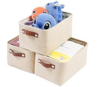 Mangata Set of 3 Fabric Storage Boxes, Small Storage Basket with Handles for underwear, sock, towel (Small, Light Khaki)