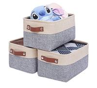Mangata Set of 3 Fabric Storage Boxes, Thicken Canvas Storage Basket with Handles for Underwear, Clothes, Towel (Large, Grey/Beige)
