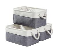 Mangata Set of 3 Soft Fabric Storage Baskets for Shelf & Wardrobe, Multi-Size, Rectangular Linen Organiser Boxes with Handles, 36x26x18 cm, Dark Grey & White (Medium, 3 Packs)