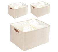 Mangata Set of 3 Storage Boxes with Drawstring, Extra Large Canvas Fabric Thickened Storage Basket for Pillow, Quilt, Shelf (XLarge, Light Khaki)