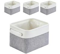 Mangata Small Canvas Storage Box, Fabric Storage Basket 4Pcs with Handles for Cupboards, Shelves, Clothes, Toys (Foldable, Grey White)