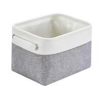 Mangata Small Canvas Storage Box, Fabric Storage Basket with Handles for Cupboards, Shelves, Clothes, Toys (Foldable, Grey White)