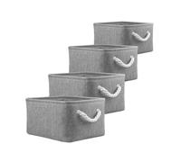 Mangata Small Soft Linen Storage Boxes, Multi-Size, Rectangular Organiser Baskets for Shelves, Toys, and Clothes, 4 Pack, 31x21x16 cm(Grey, S)