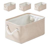 Mangata Small Soft Linen Storage Boxes, Multi-Size, Rectangular Organiser Baskets for Shelves, Toys, and Clothes, 4 Pack, 31x21x16 cm(Light Khaki, S)