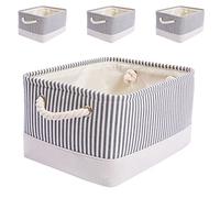 Mangata Small Soft Linen Storage Boxes, Multi-Size, Rectangular Organiser Baskets for Shelves, Toys, and Clothes, 4 Pack, 31x21x16 cm(Grey Stripe, S)