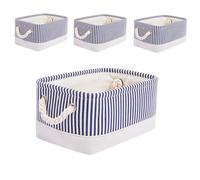 Mangata Small Soft Linen Storage Boxes, Multi-Size, Rectangular Organiser Baskets for Shelves, Toys, and Clothes, 4 Pack, 31x21x16 cm(Blue Stripe, S)