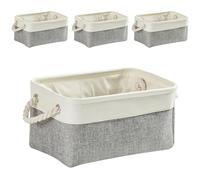 Mangata Small Storage Box set of 4, Foldable Fabric Storage Baskets with Handles for Cupboards, Wardrobe, Shelves, Clothes, Toys, Towel, Bathroom(Grey White)