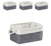 Mangata Small Storage Box set of 4, Foldable Fabric Storage Baskets with Handles for Cupboards, Wardrobe, Shelves, Clothes, Toys, Towel, Bathroom(Cold Grey White)