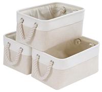 Mangata Small Storage Box, Thickened Fabric Storage Basket with Handles for Shelves Toy (S, 3 Pack)