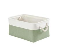 Mangata Soft Fabric Storage Basket with Handles, Multi-Size, Rectangular Linen Organiser Box for Shelf & Wardrobe, 36x26x18 cm, Green & White (Medium, 1 Pack)