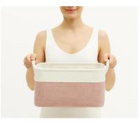 Mangata Soft Fabric Storage Boxes, Multi-Size, Rectangular Container Baskets for Shelf, Wardrobe, Toys and Clothes, 31x21x16 cm, Pink and White(Small, 1 Pack)