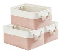 Mangata Soft Fabric Storage Boxes, Multi-Size, Rectangular Container Baskets for Shelf, Wardrobe, Toys and Clothes, 36x26x18 cm, Pink and White(Medium, 3 Pack)
