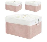Mangata Soft Fabric Storage Boxes, Multi-Size, Rectangular Container Baskets for Shelf, Wardrobe, Toys and Clothes, 45x35x24 cm, Pink and White(XLarge, 3 Pack)
