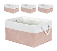 Mangata Soft Fabric Storage Boxes, Multi-Size, Rectangular Container Baskets for Shelf, Wardrobe, Toys and Clothes, 41x31x18 cm, Pink and White(Large, 4 Pack)