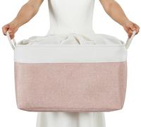 Mangata Soft Fabric Storage Boxes, Multi-Size, Rectangular Container Baskets for Shelf, Wardrobe, Toys and Clothes, 45x35x24 cm, Pink and White(XLarge, 1 Pack)