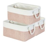 Mangata Soft Fabric Storage Boxes, Multi-Size, Rectangular Container Baskets for Shelf, Wardrobe, Toys and Clothes, 31x21x16 cm, Pink and White(Small, 3 Pack)