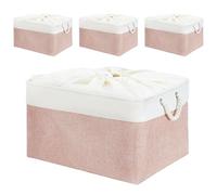 Mangata Soft Fabric Storage Boxes, Multi-Size, Rectangular Container Baskets for Shelf, Wardrobe, Toys and Clothes, 45x35x24 cm, Pink and White(XLarge, 4 Pack)