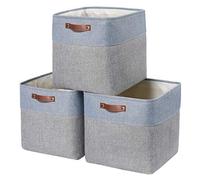 Mangata Storage Boxes, Set of 3 Fabric Storage Cubes with Handles(33x38x33cm, Grey Blue)