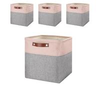 Mangata Storage Boxes, Set of 4 Fabric Storage Cubes with Handles(33x38x33cm, Grey Pink)