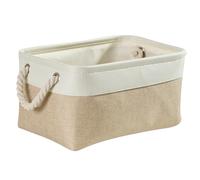 Mangata Storage Boxes, Small Fabric Storage Baskets with Rope Handles for Cupboards, Shelves, Wardrobe, Toys, Clothes (Foldable, Light Khaki White)