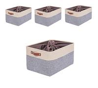 Mangata Storage Boxes with Drawstring,[4 Pack] Jumbo Canvas Fabric Thickened Storage Basket for Pillow, Quilt, Shelf (XXLarge,Grey/Beige)