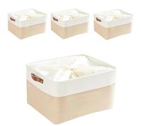 Mangata Storage Boxes with Drawstring,[4 Pack] Jumbo Canvas Fabric Thickened Storage Basket for Pillow, Quilt, Shelf (XXLarge,Khaki)
