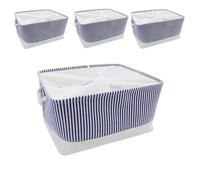 Mangata XLarge Fabric Storage Boxes, Multi-Size, Canvas Organiser Baskets for Shelves - 4 Pack, 45x35x24 cm(Blue Stripe, XL)