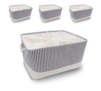 Mangata XLarge Fabric Storage Boxes, Multi-Size, Canvas Organiser Baskets for Shelves - 4 Pack, 45x35x24 cm(Grey Stripe, XL)