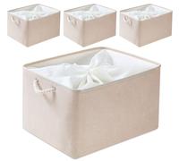 Mangata XLarge Fabric Storage Boxes, Multi-Size, Linen Organiser Baskets for Shelves - 4 Pack, 45x35x24 cm(Light Khaki, XL)
