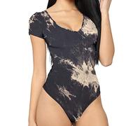 MANGDIUP Women's Basic V-Neck Short Sleeve/Long Sleeve Bodysuits Jumpsuit Tops - - XL