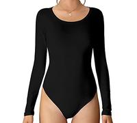 MANGDIUP Women's Crew Neck Long Sleeve Bodysuit - Stretch Cotton Jumpsuit, Comfortable Everyday Wear, Black, Small