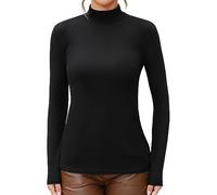 MANGDIUP Women's Mock Turtleneck Long Sleeve Sleeveless Tops Basic Slim T-Shirts, Long Sleeve Black, XL