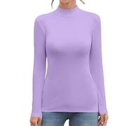 MANGDIUP Women's Mock Turtleneck Long Sleeve Sleeveless Tops Basic Slim T-Shirts, Long Sleeve Lavender Purple, L