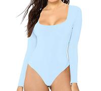 MANGDIUP Women's Scoop Neck T Shirts Basic Bodysuits Jumpsuits - Blue - Large